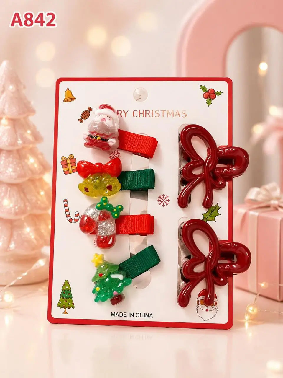 Christmas hair clip set with Santa and bow designs - Cubicle LB