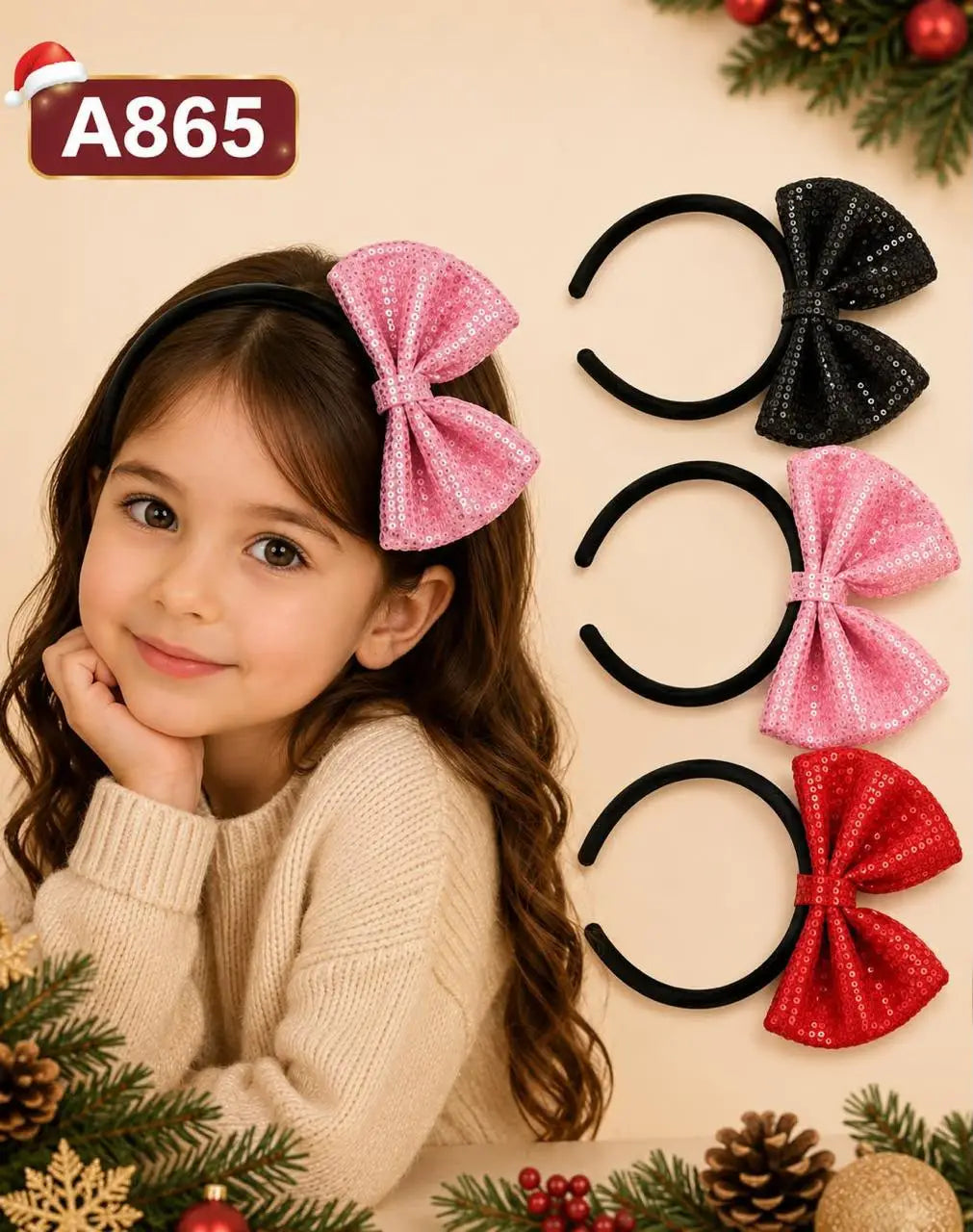 Sequin bow headband for kids in black, pink and red - Cubicle LB
