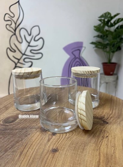 Asymmetrical Glass Jars & Wood Lid