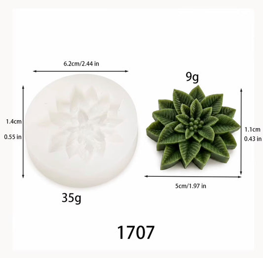 Christmas Flower Mold, white mold and green poinsettia casting with measurement labels