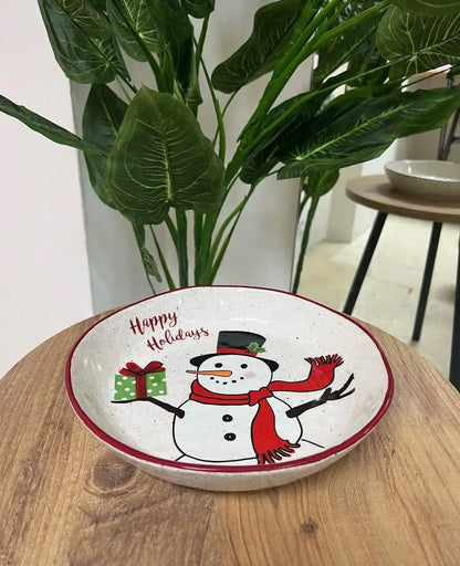 Snowman Ceramic Christmas Plate 1 Cubicle lb