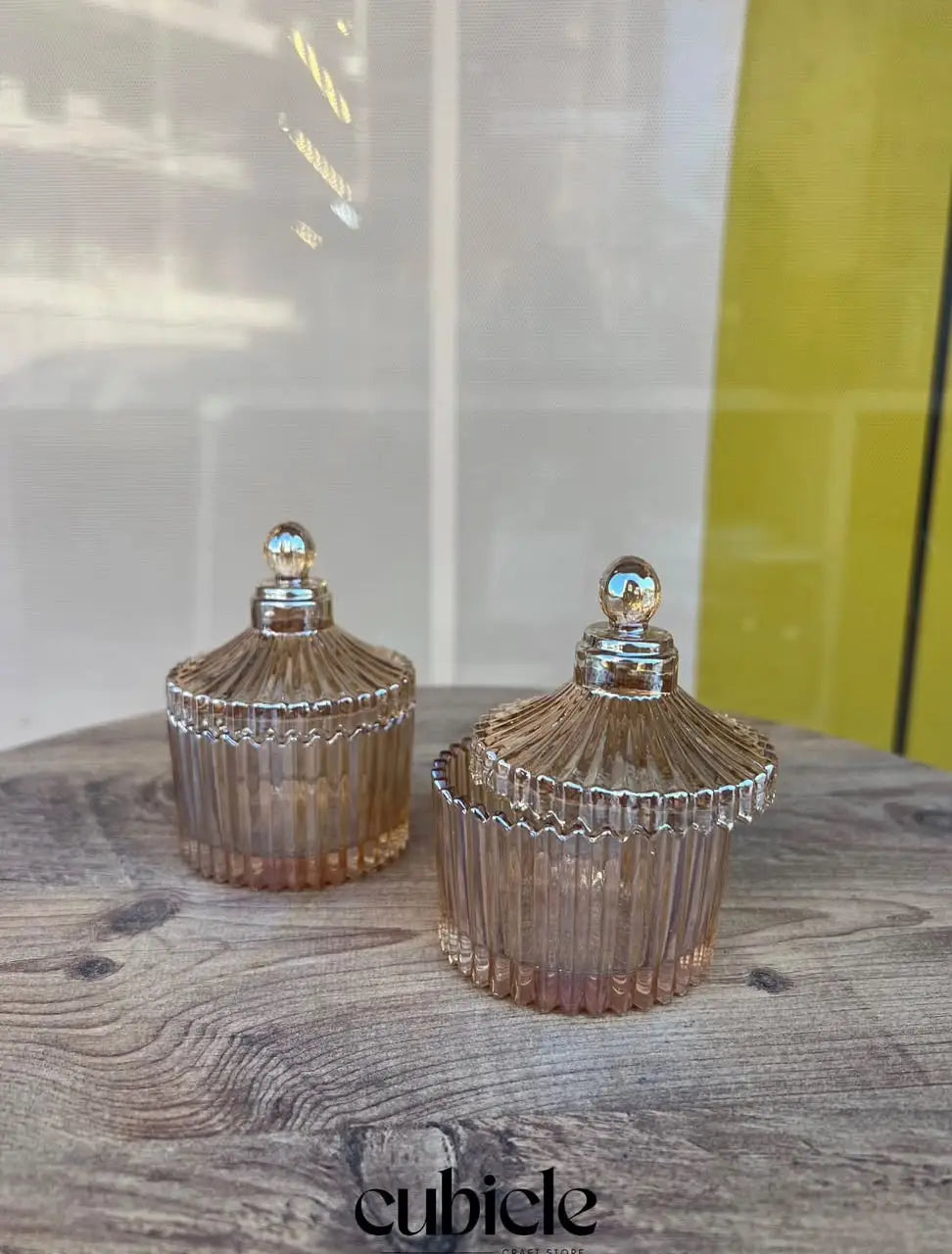 Gold bonbonnière ribbed glass candle jar with lid - Cubicle LB