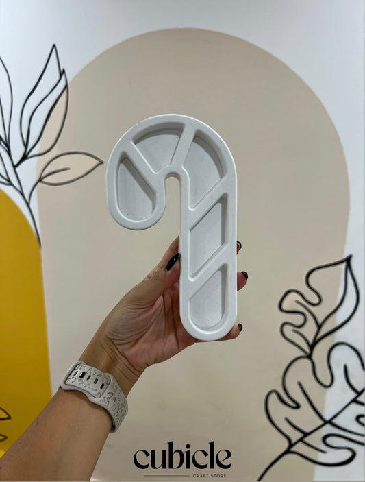 Sugarcane Tray, white candy cane-shaped tray with striped relief