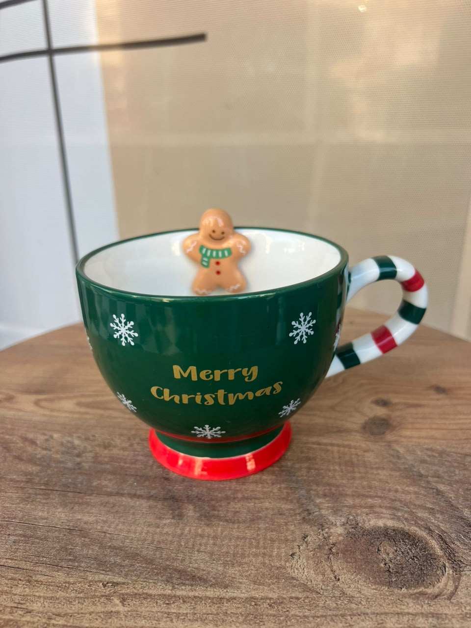 Green Christmas Mug with Gingerbread Topper - Cubicle Home LB