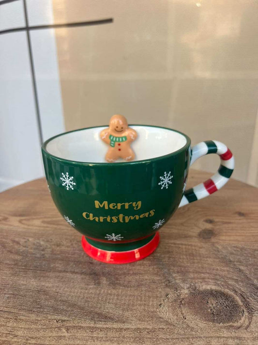 Green Christmas Mug with Gingerbread Topper - Cubicle Home LB