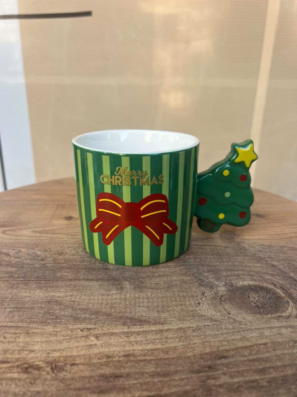 Green Striped Christmas Mug with Tree Ornament - Cubicle Home LB