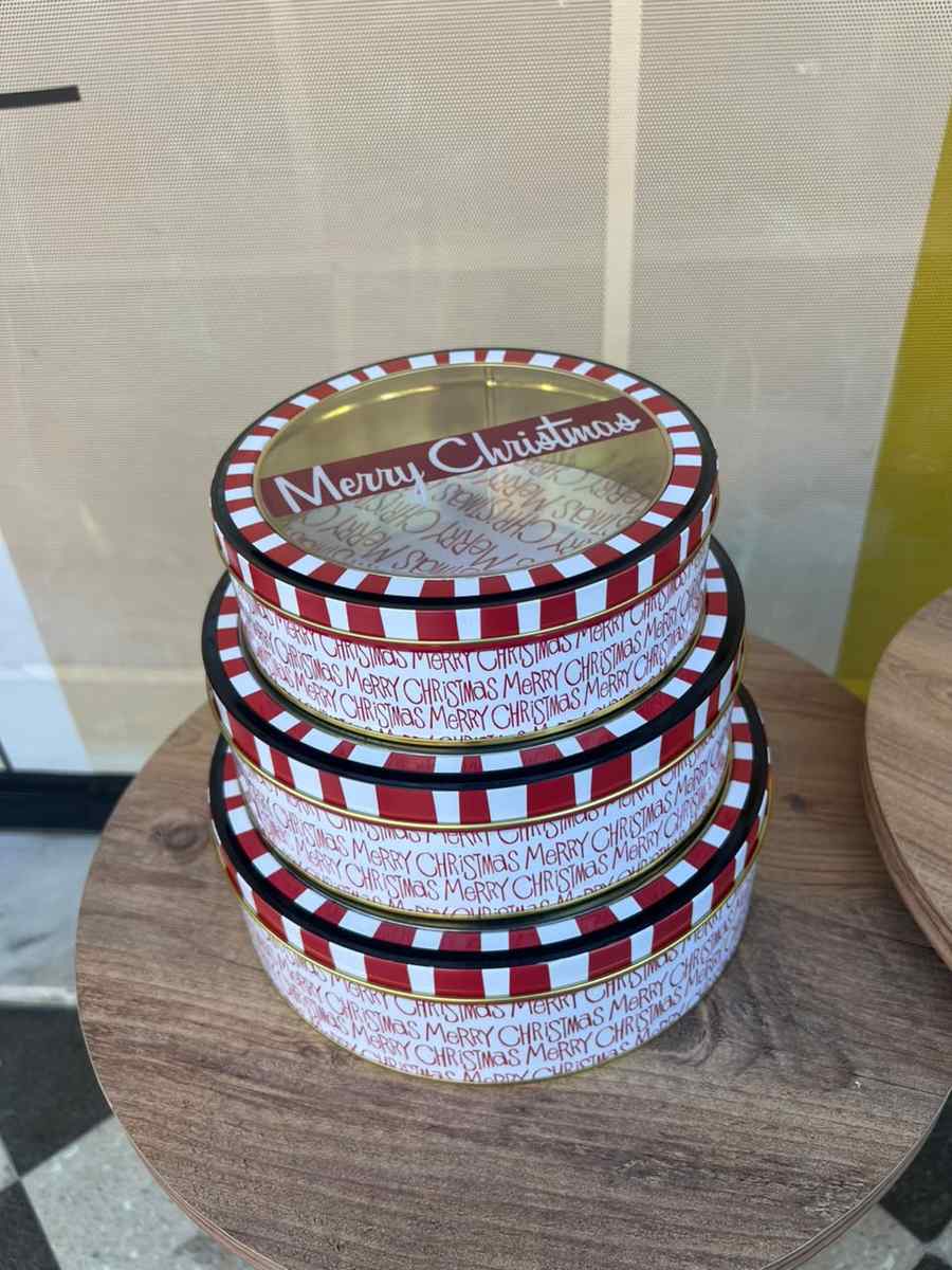 Red & White Christmas Gift Round Tin Box - Cubicle Home LB