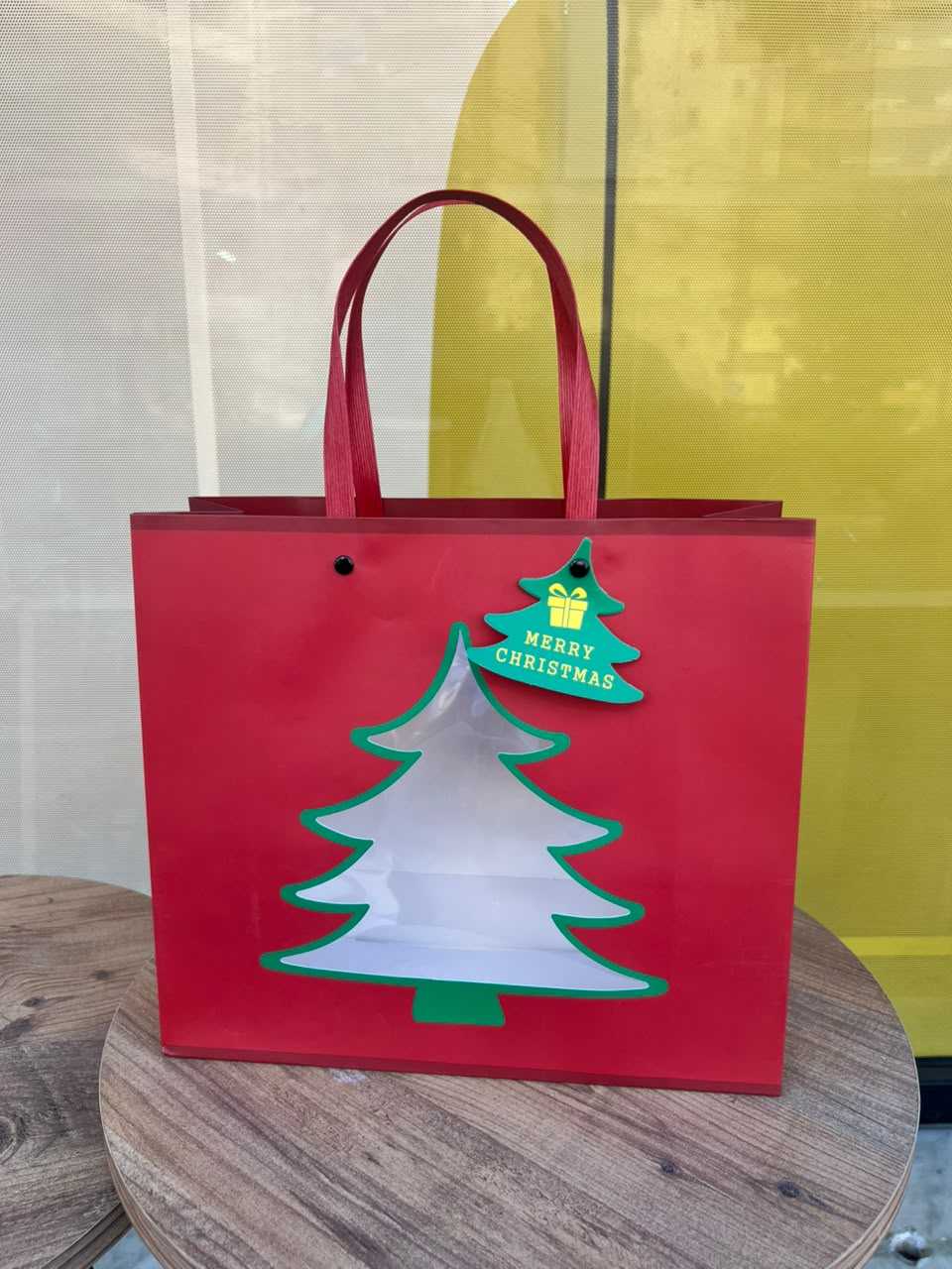 Red Christmas Gift Bag with Tree Cutout - Cubicle Home LB