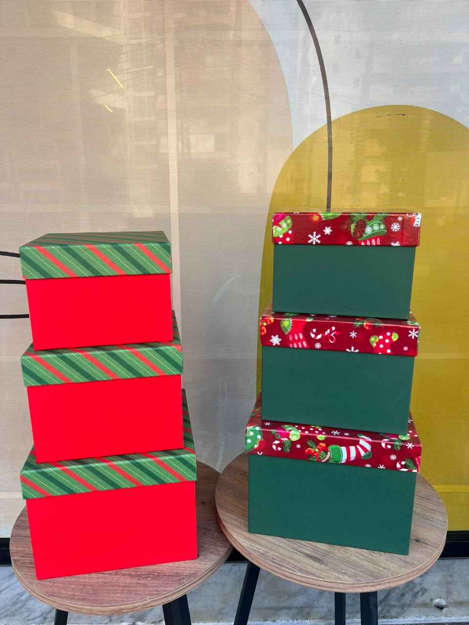 Striped Christmas Nesting Gift Round Box - Cubicle Home LB